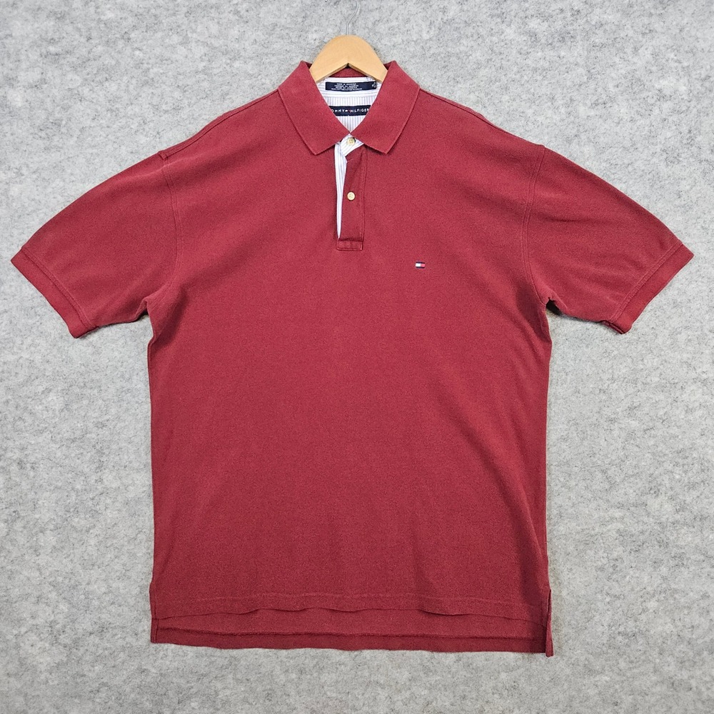 Tommy Hilfiger Mens Polo Shirt Size XL Burgundy‎ Short Sleeve Preppy Cotton Golf